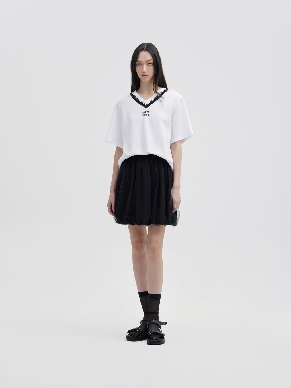 プリーツ ブロック Vネック トップ
