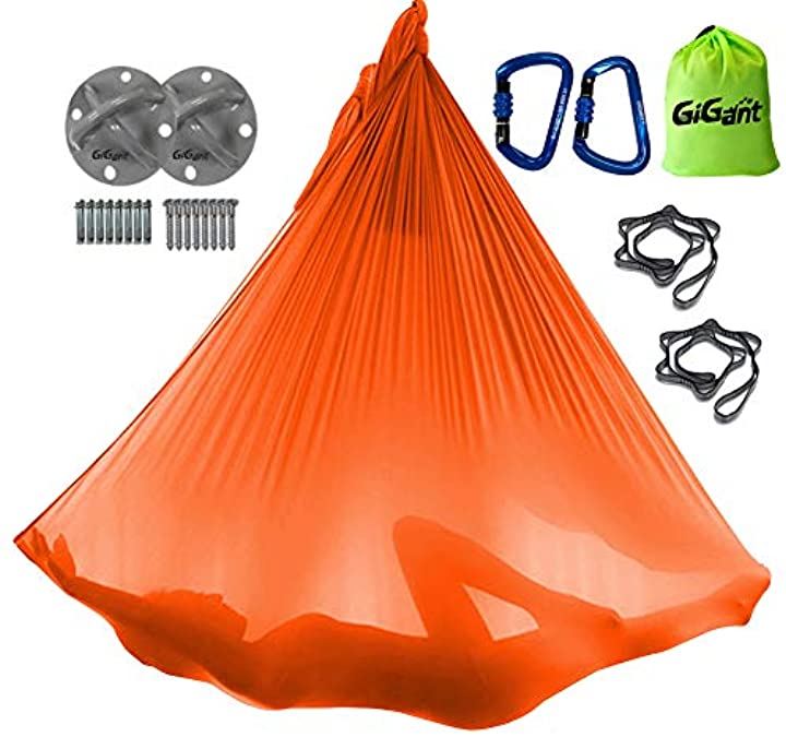 ギグアント 公式 エアリアルヨガ 専用 ハンモック フルセット 5ｍx2.8ｍ 空中 ヨガハンモック エクササイズ エアロヨガ フィットネス 国内正規品( ホットオレンジ)