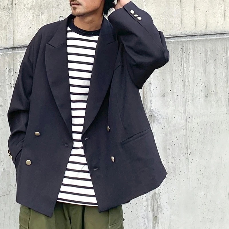 アウター ジャケット メンズ ダブル テーラード ブレスト JK サイドスリット 男女兼用 ユニセックス レディース ヘリンボーン 生地 ゆったり オーバーサイズ 大きいサイズ