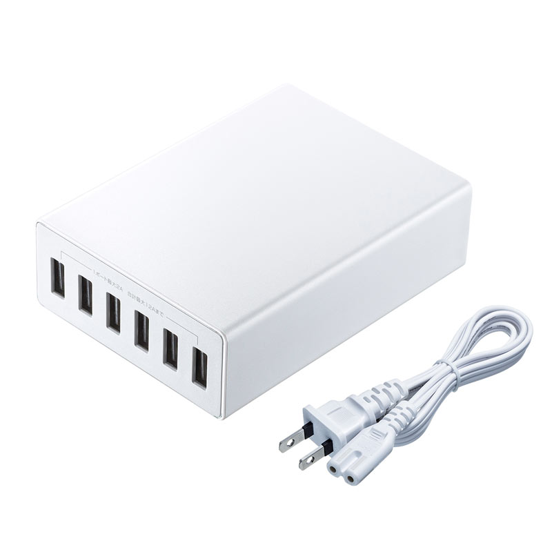USB充電器 6ポート 合計12A ホワイト ACA-IP67W