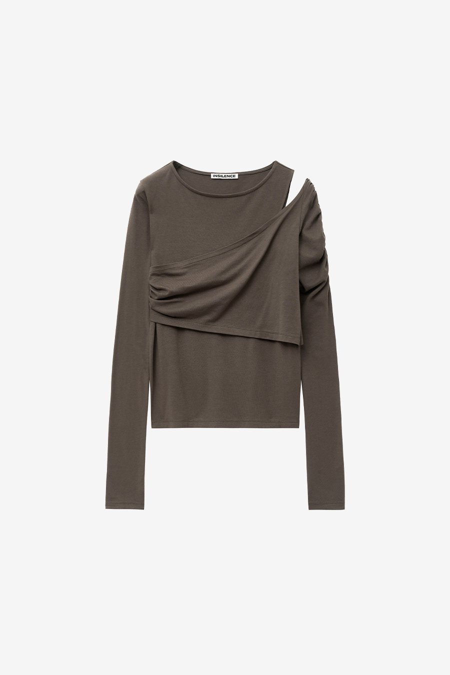 【INSILENCE】 LAYERED SHIRRING LONG SLEEVE : BROWN