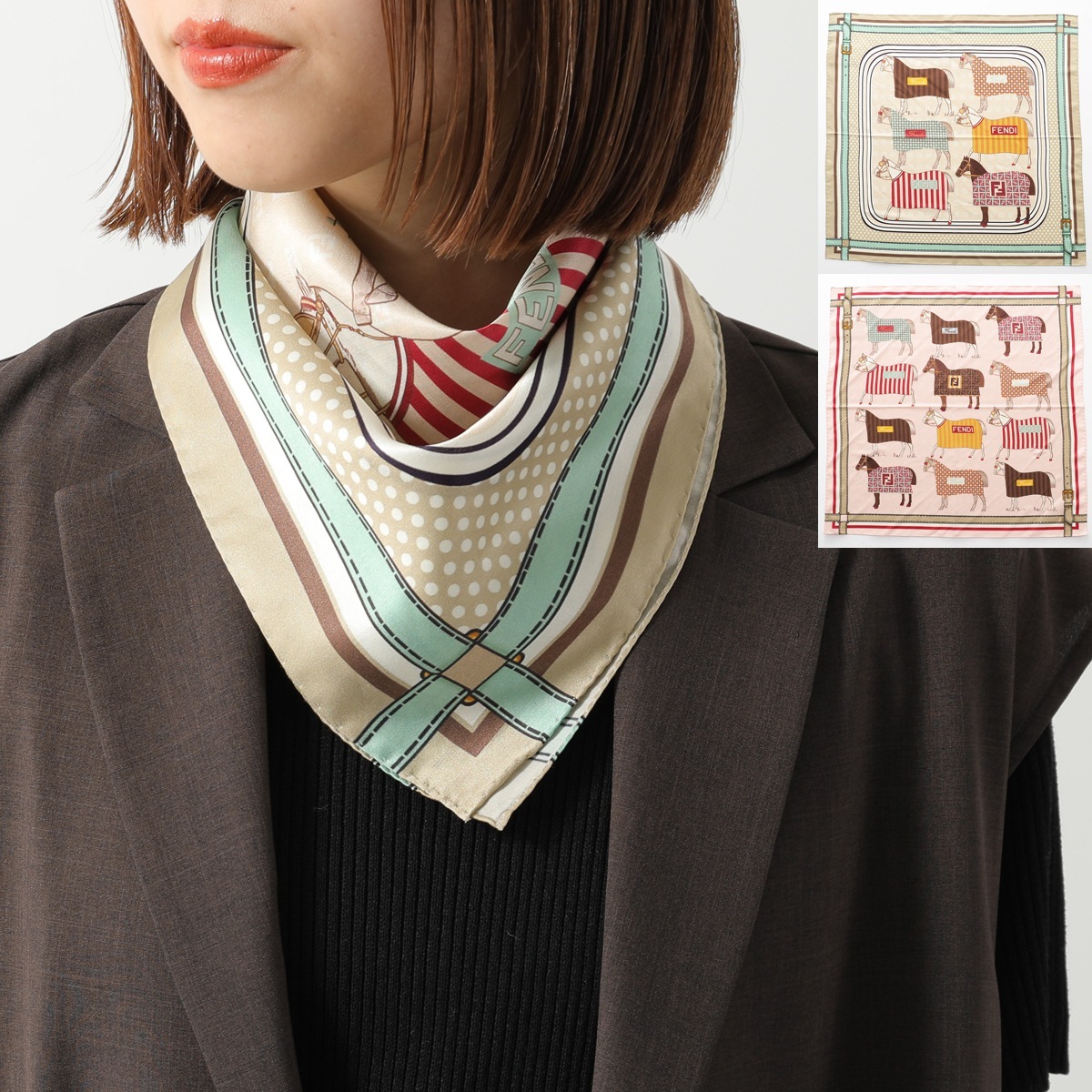 FENDI KIDS フェンディ キッズ スカーフ JFQ044 AWF8 レディース ガールズ FFロゴ シルク混コットン 馬 ホース カラー2色