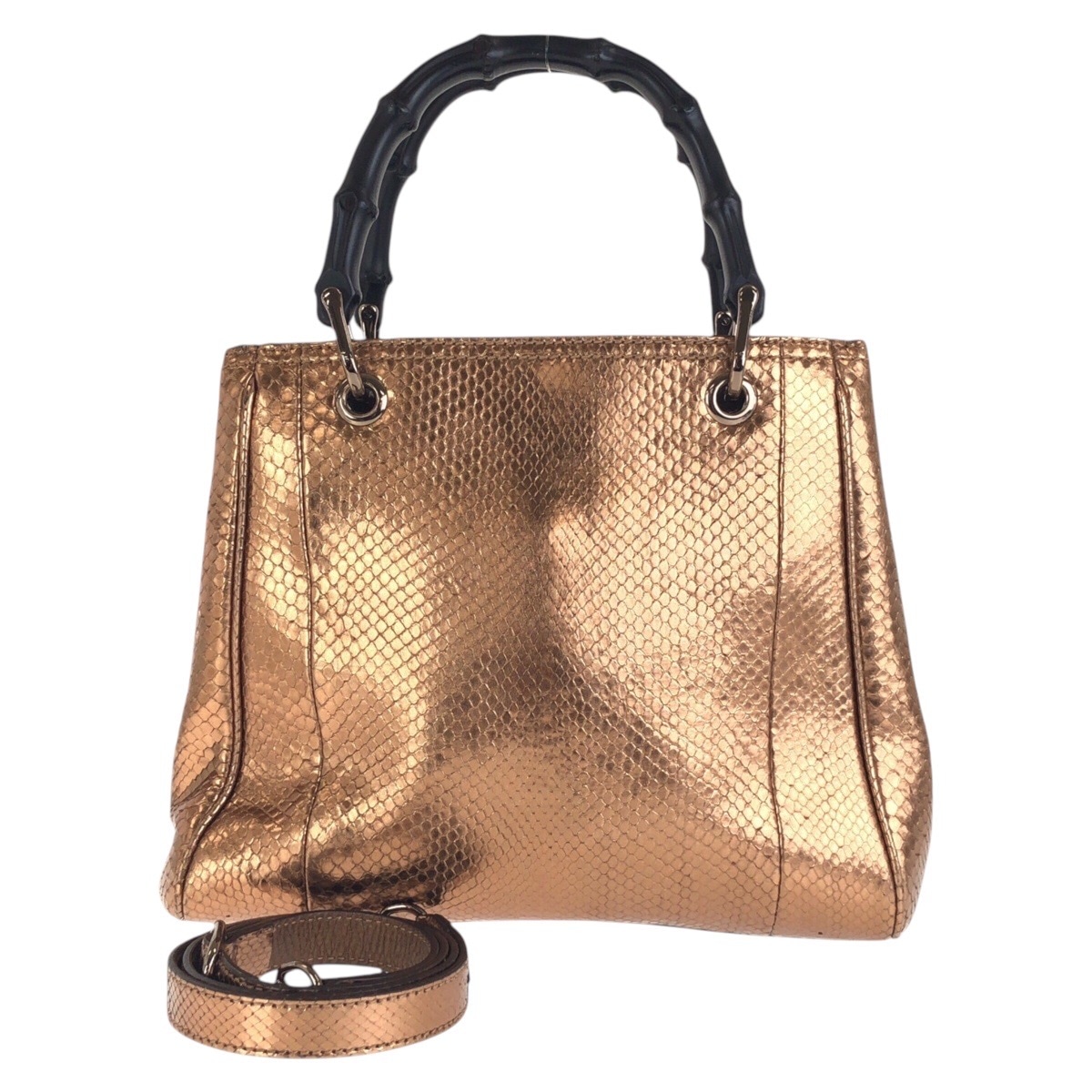 美品 バンブー ショッパー スモール ブラウン ブロンズ ゴールド金具 パイソン 336032 トートバッグ ショルダーバッグ 2way レディース 501523