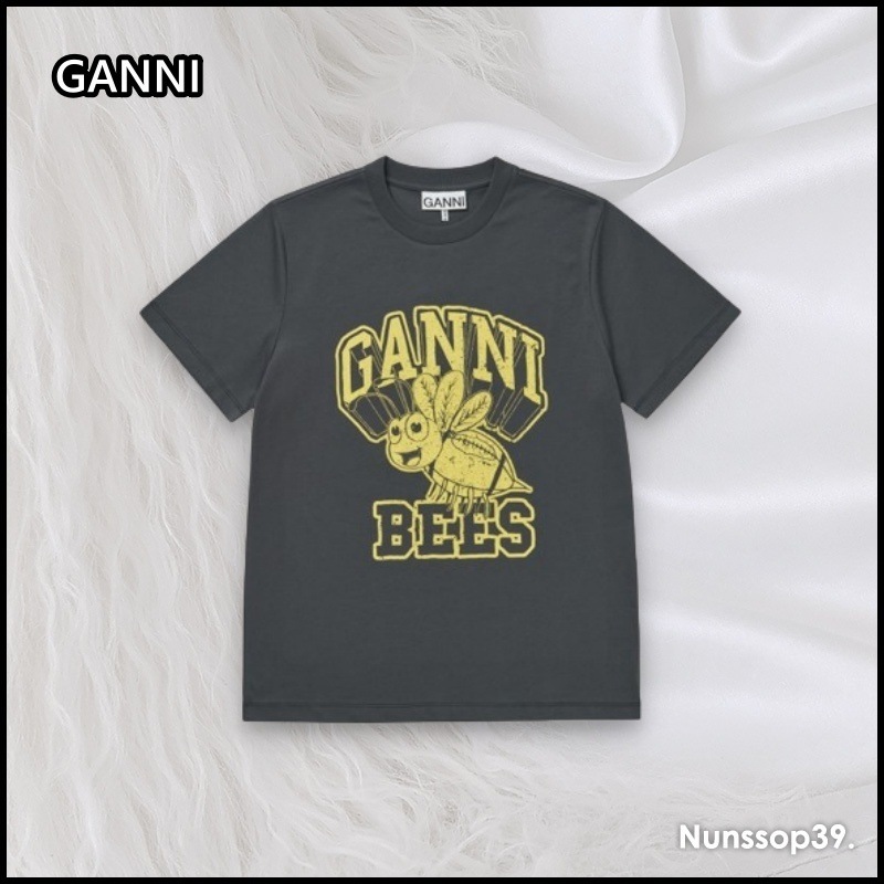 GANNI T3639 490 BEES ロゴ コットン Tシャツ
