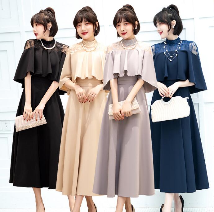 【本日限定】パーティードレス ミモレ丈 花嫁 お呼ばれ ドレス 結婚式ドレス 胸元 スカラップ カバー ブライドメイドドレス 披露宴 発表会 二次会 ロング丈 レースドレス 4色 着丈115cm