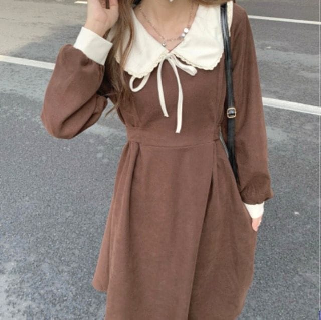 長袖ワンピース 魅せる ワンピース ミディアム丈 膝下 袖あり 長袖 襟付き フレア Aライン 5,380円