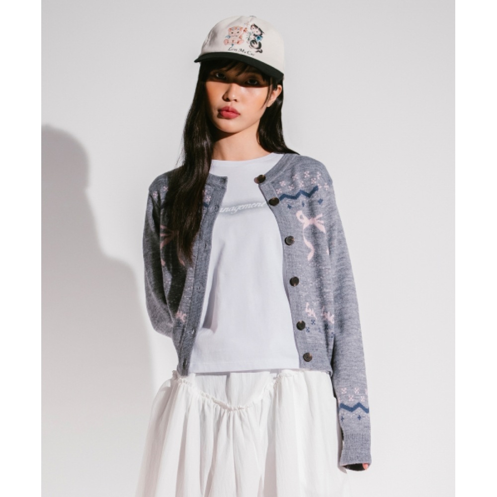 LMC WM リボンジャカードカーディガングレー