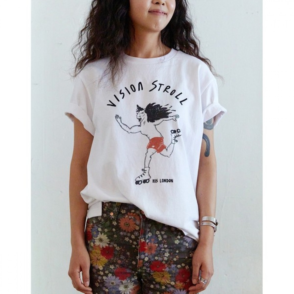 (ヘッジズ) 24SS ホワイトプリントカラーコットンショートスリーブ T シャツ HZTS4E852WT