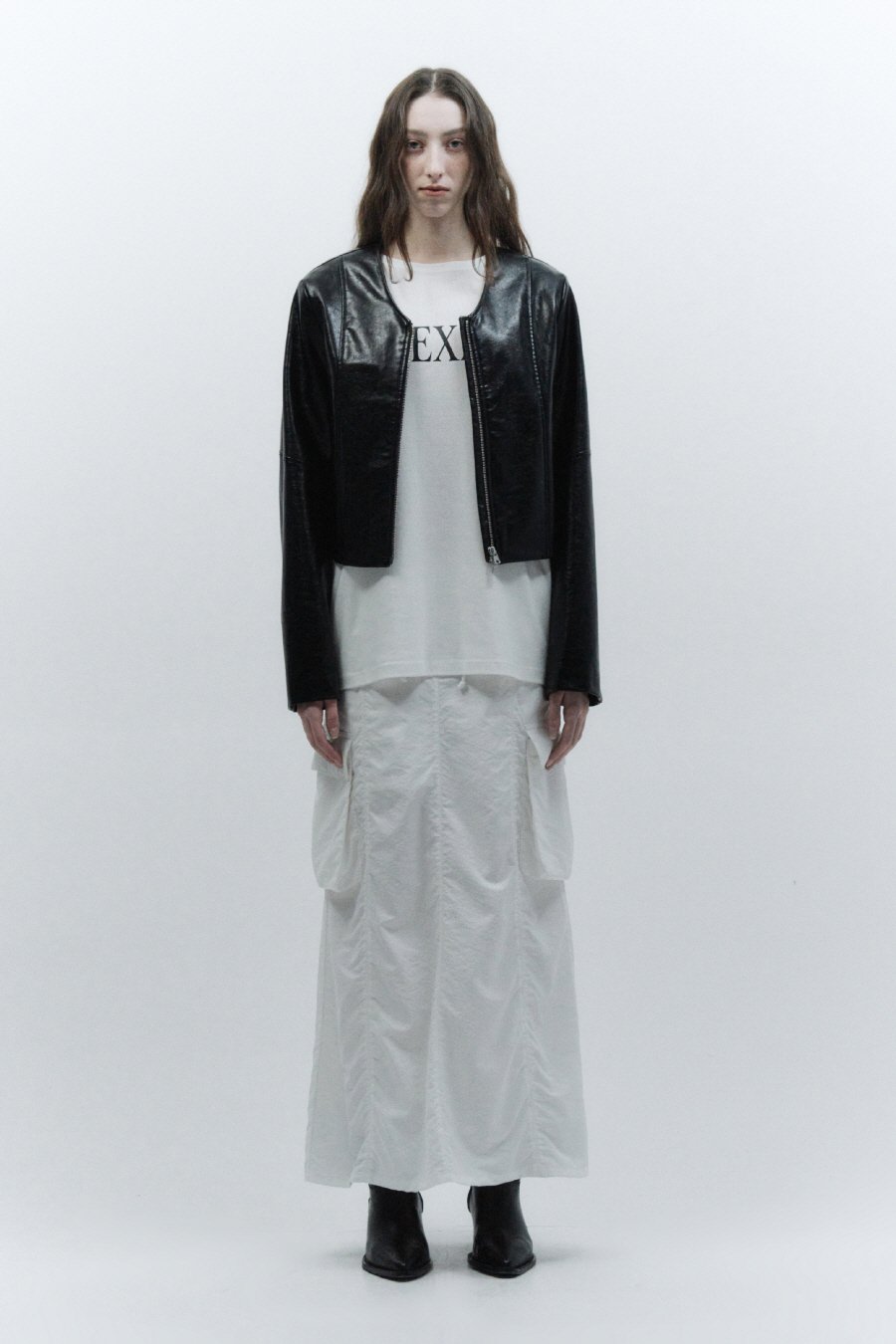 【INSILENCE】 NONCOLLARED ECO LEATHER JACKET : BLACK 28,620円