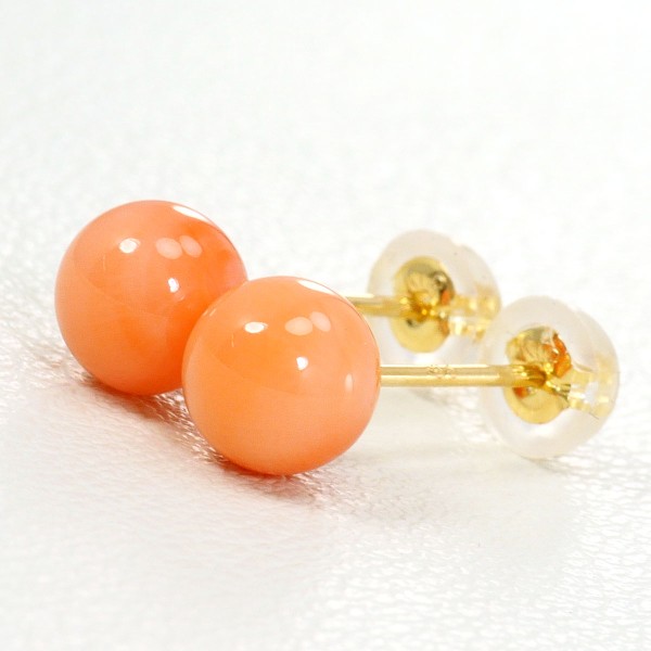 K18 18金 YG イエローゴールド ピアス サンゴ 約0.7g ジュエリー 中古