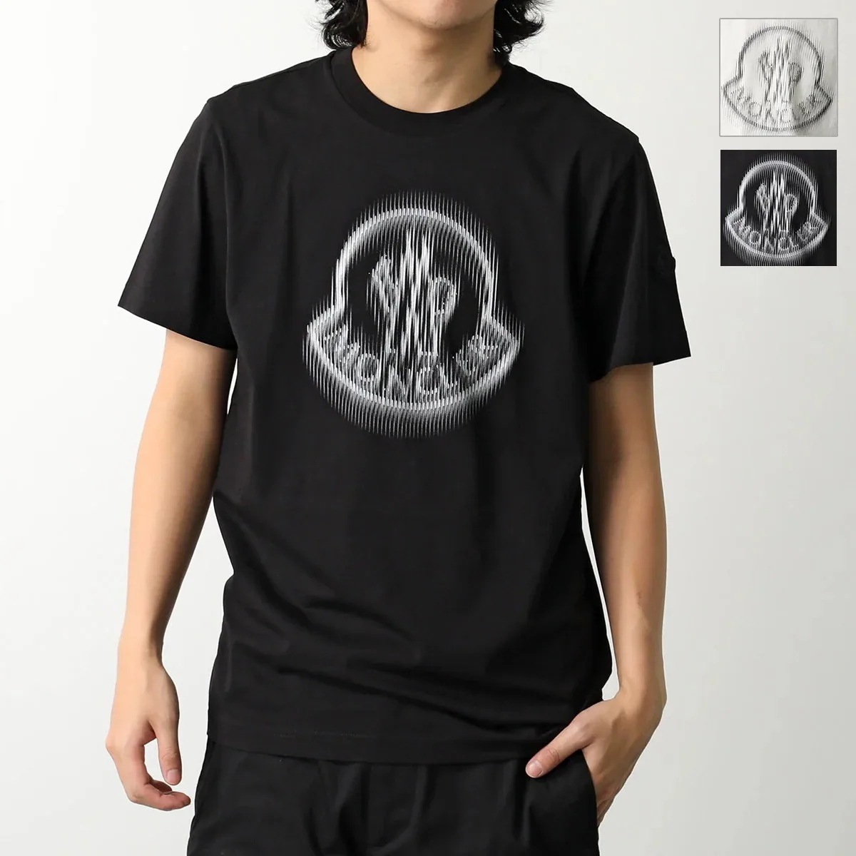 MONCLER Matt Black モンクレール マットブラック Tシャツ 8C00004 89A17 メンズ クルーネック 半袖 カットソー ロゴT ラバーパッチ コットン ロゴ