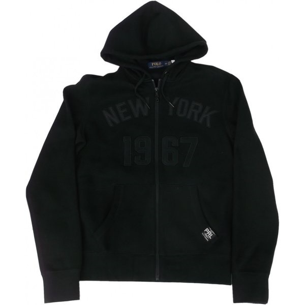 LA直輸入 ラルフ メンズ スウェットパーカ ジップアップ パッチ付き ブラック 黒 sweat parka 1081