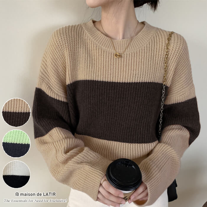 デザインショートニット　ボリューム感のあるシルエットがポイント　トップス　レディース　ニット　ショートニット　レイヤード　Uネック