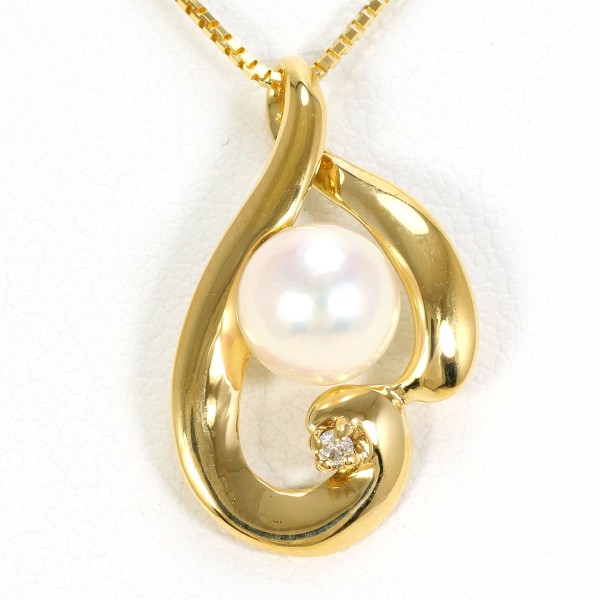 K18 18金 YG イエローゴールド ネックレス パール(真珠)ダイヤ ジュエリー 中古