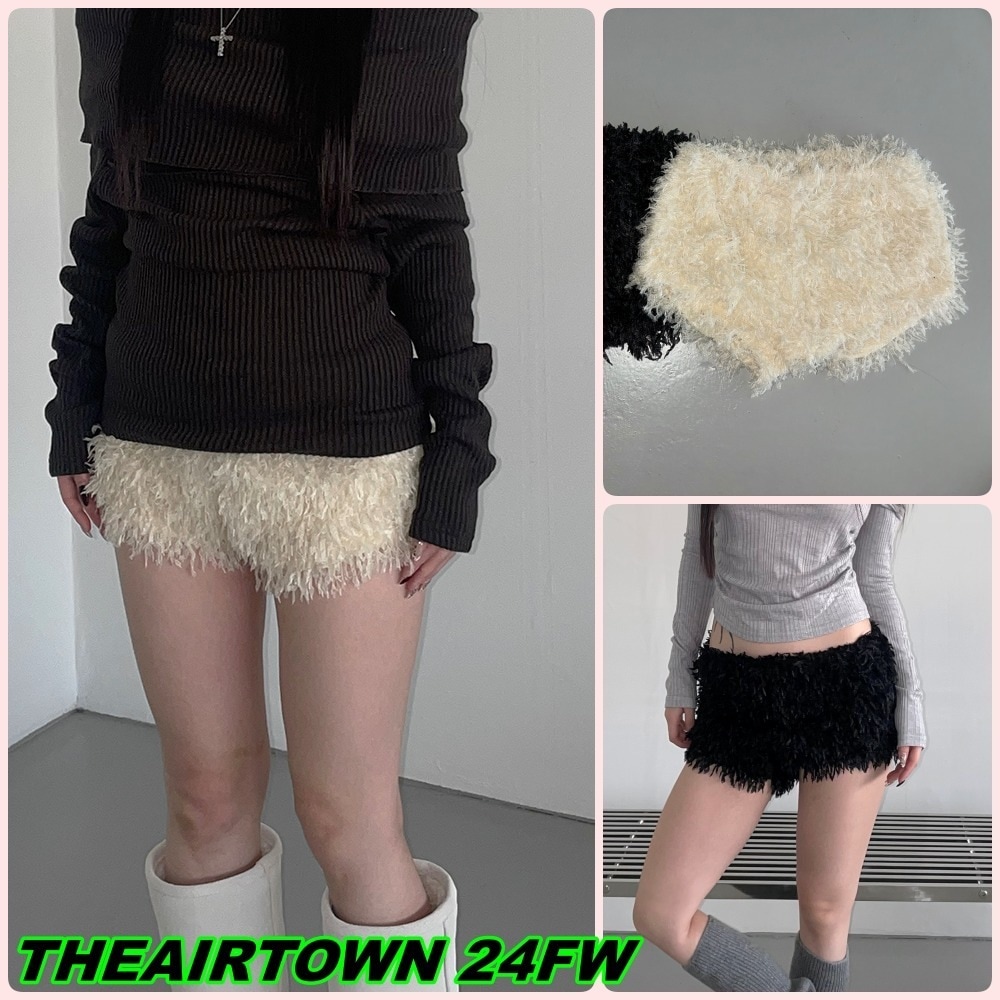 【THEAIRTOWN】ostrich fur shorts (2 color)