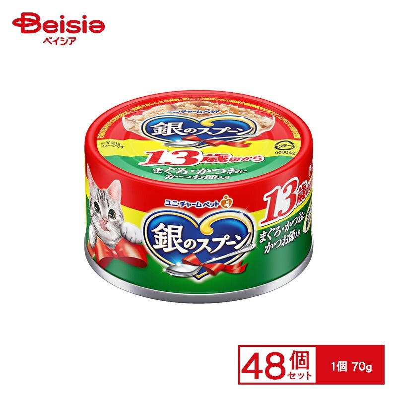 ユニ・チャーム 銀スプ缶13歳かつお節70g×48 まとめ買い ペット
