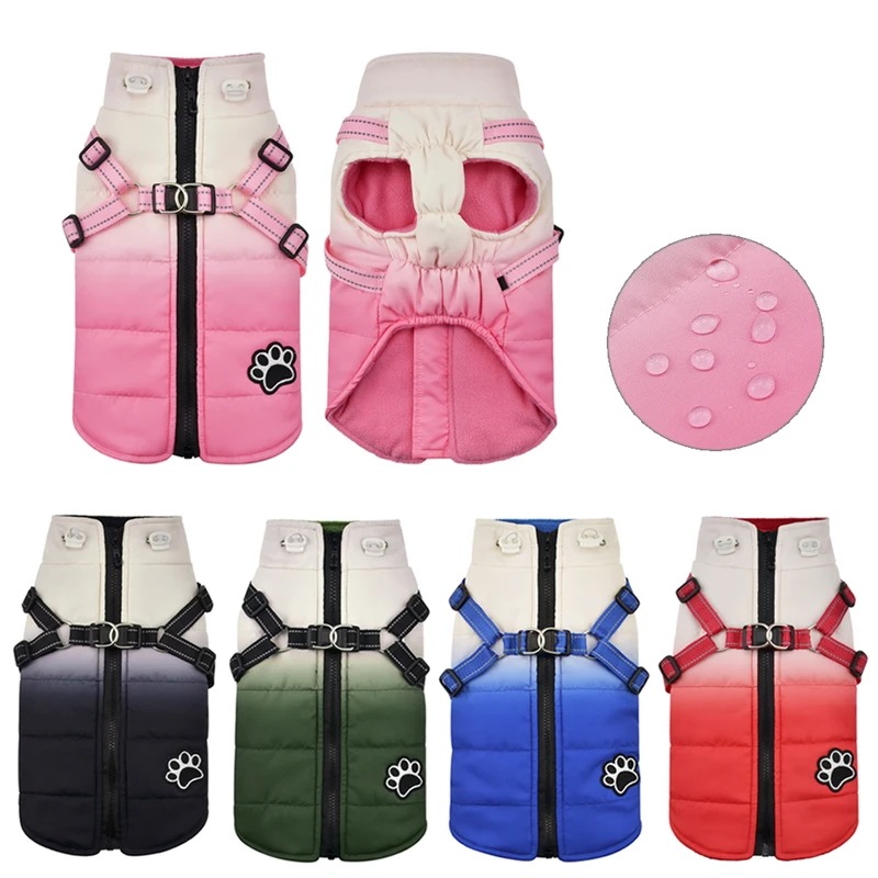 犬用ハーネス付き防水ジャケット,防寒服,小型および大型犬用コート,チワワ服,フレンチブルドッグ服