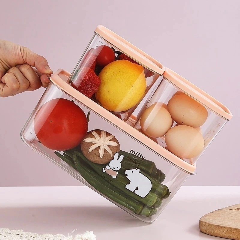 ミッフィープラスチックタッパー3点セットキッチン五穀雑穀整理収納ボックス冷蔵庫野菜果物収納ボックス