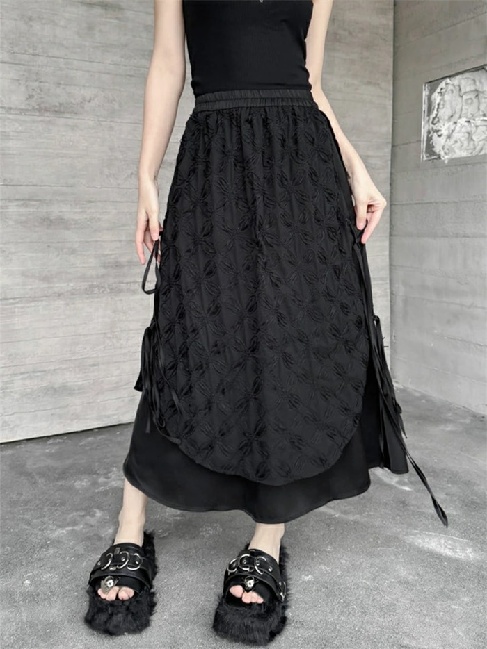 チャイナ風 セットアップ レディース 春秋 長袖 きれいめ セットアップ レイヤード風シャツブラウス 春 秋 トップス ブラック 個性デザイン ブラウス ロングスカート 花柄 2点セット ゆったり 体