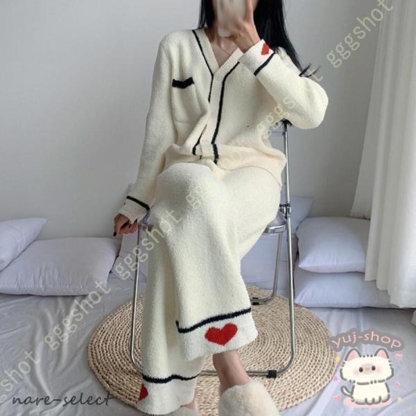 冬用 ルームウェア もこもこ 冬 レディース パジャマ 上下セット ボア あったか 部屋着 ハート柄 可愛い 寝巻き セットアップ 裏起毛 暖かい ナイトウェア