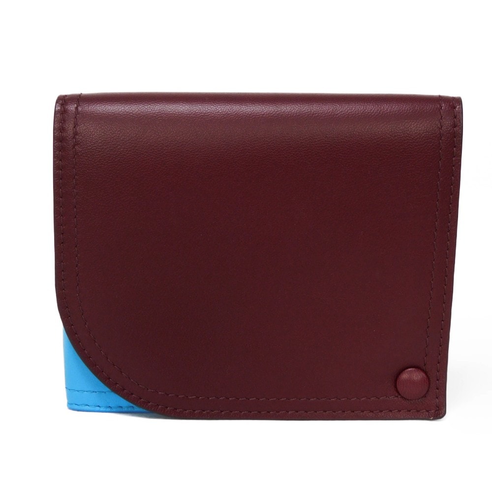 【中古】BOTTEGAVENETA カードケース ボルドー スカイブルー バイカラー RFID ICチップ 美品 ツートン スライド カードホルダー 578767