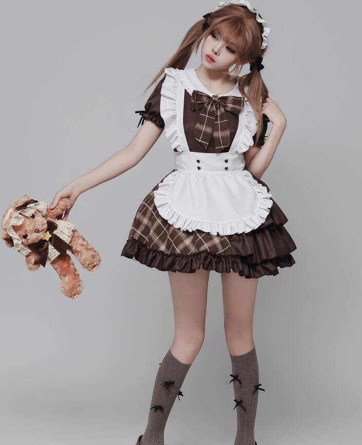 メイド服 女性 コスプレ 探偵服 メイドコスチューム 探偵 コスプレ チェック柄 ロリータ ワンピース 可愛い メイド喫茶 cosplay エプロン ワンピ ハロウィン イベント 仮装 大きいサイズあ