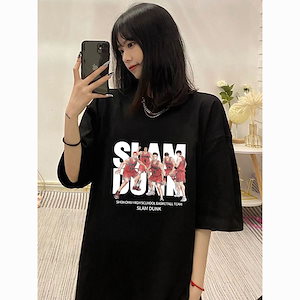 爆金スラムダンクinst tシャツ純綿半袖桜木花道小衆潮女ゆるいバスケットボール男女同金