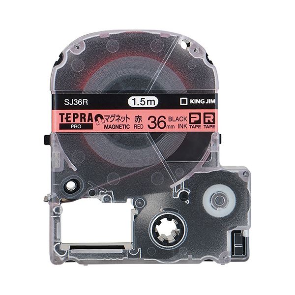 (まとめ) キングジム テプラ PRO テープカートリッジ マグネットテープ 36mm 赤／黒文字 SJ36R 1個 (×10セット)