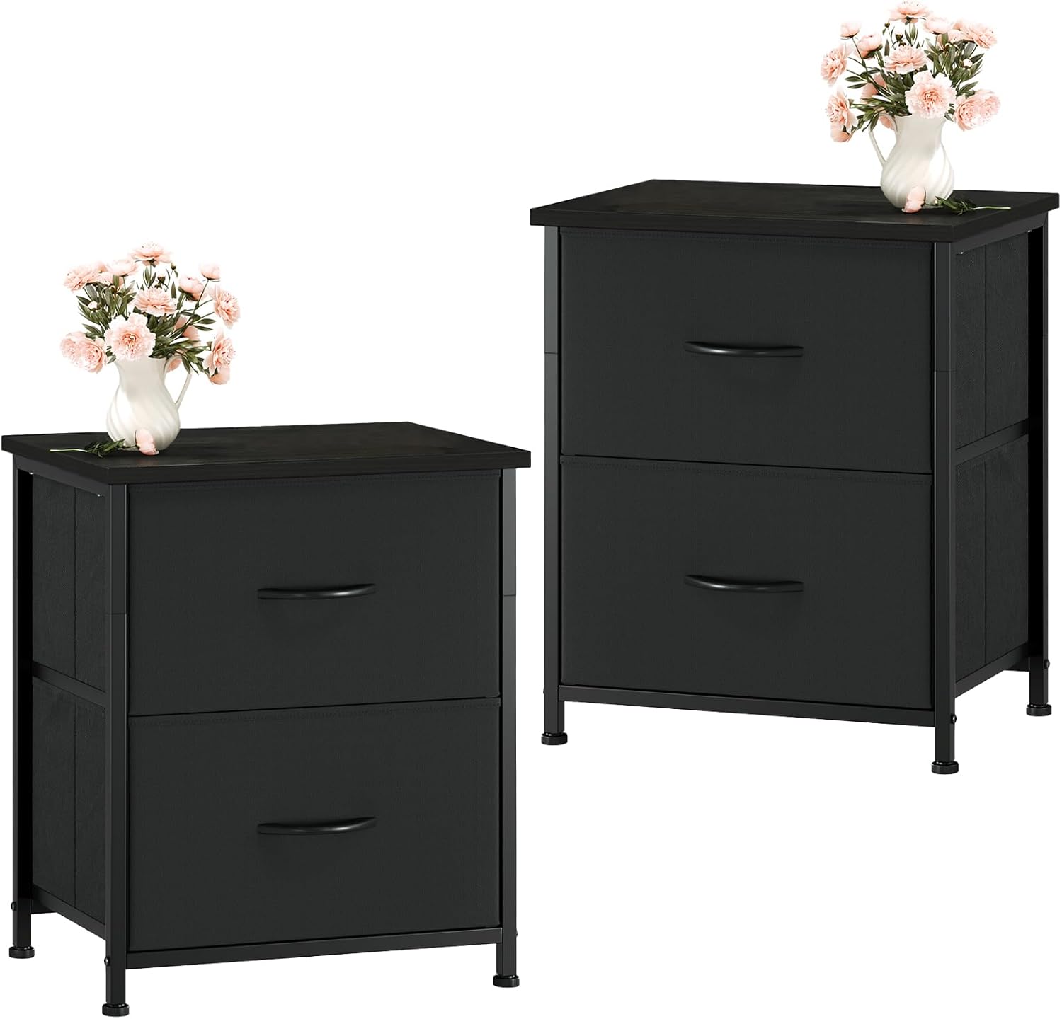 ベッドサイドテーブル 2個セット ナイトテーブル チェスト リビング収納 洋服収納 ソファー おしゃれ 幅42 奥行30 高50 布製 一人暮らし ブラック
