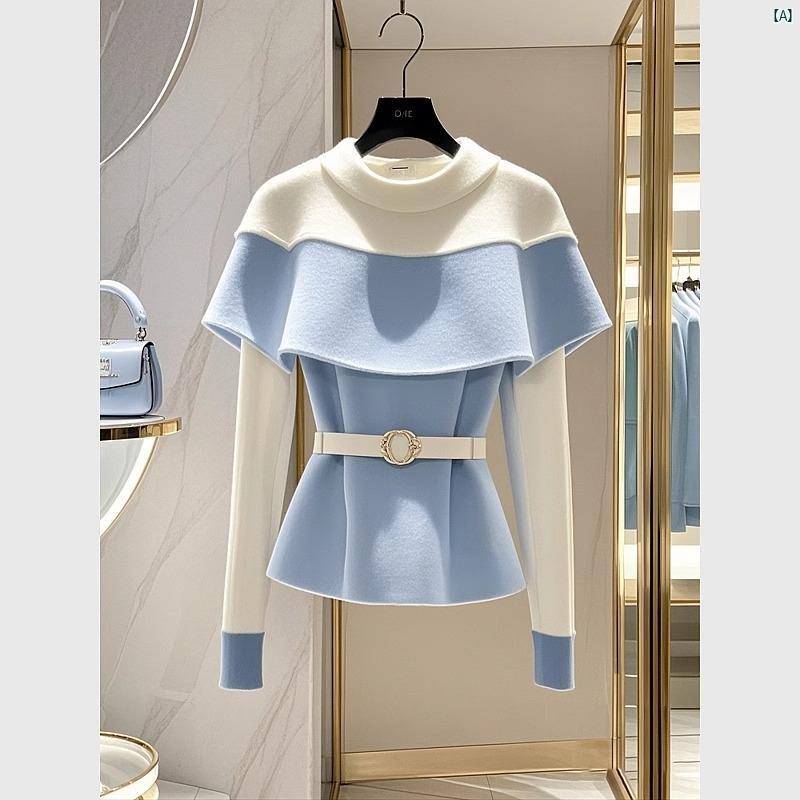 レディース レディース　アーバンファッション　モダンファッション　海外　欧州　個性的　アーバン パーティー ブルー ホワイト カラー ブロック レディース セーター 秋 西洋風 高級感 シック インナ
