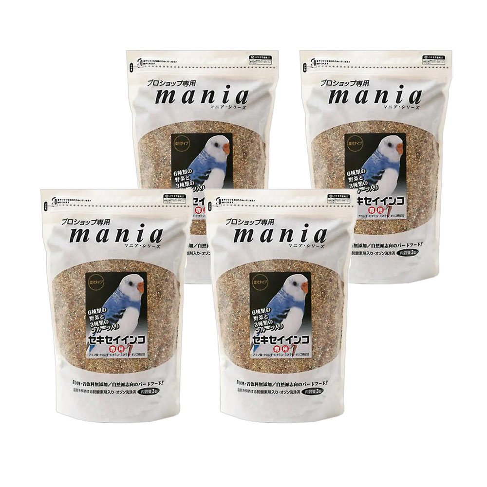 黒瀬ペットフード　ｍａｎｉａ　セキセイインコ　３ＬX４　鳥　フード　エサ　餌　皮つき　皮付　プロショップ専用　ＣＲＣ55―20―10―20―10