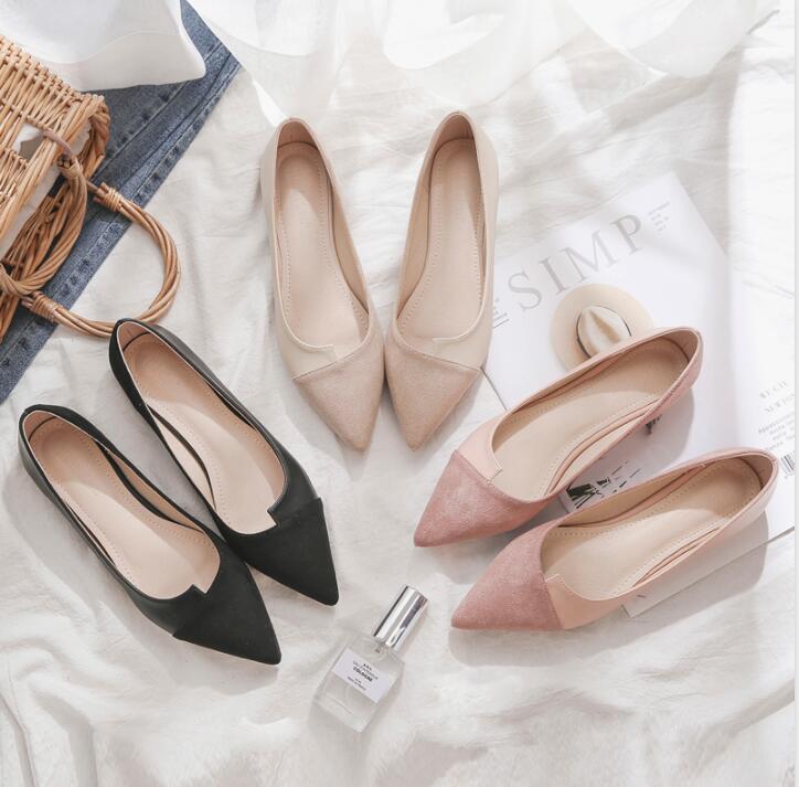 【本日限定】全3色！スエード調パンプス　 痛くない オフィス ローヒール ぺたんこ バレエシューズ　フラットパンプス ポインテッドトゥ　とんがり 走れる ぺたんこ　クッション入り　フラットシューズ 通