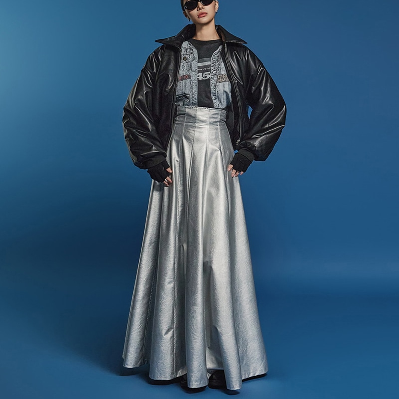 SK9256 ハイウエスト レザー スカート