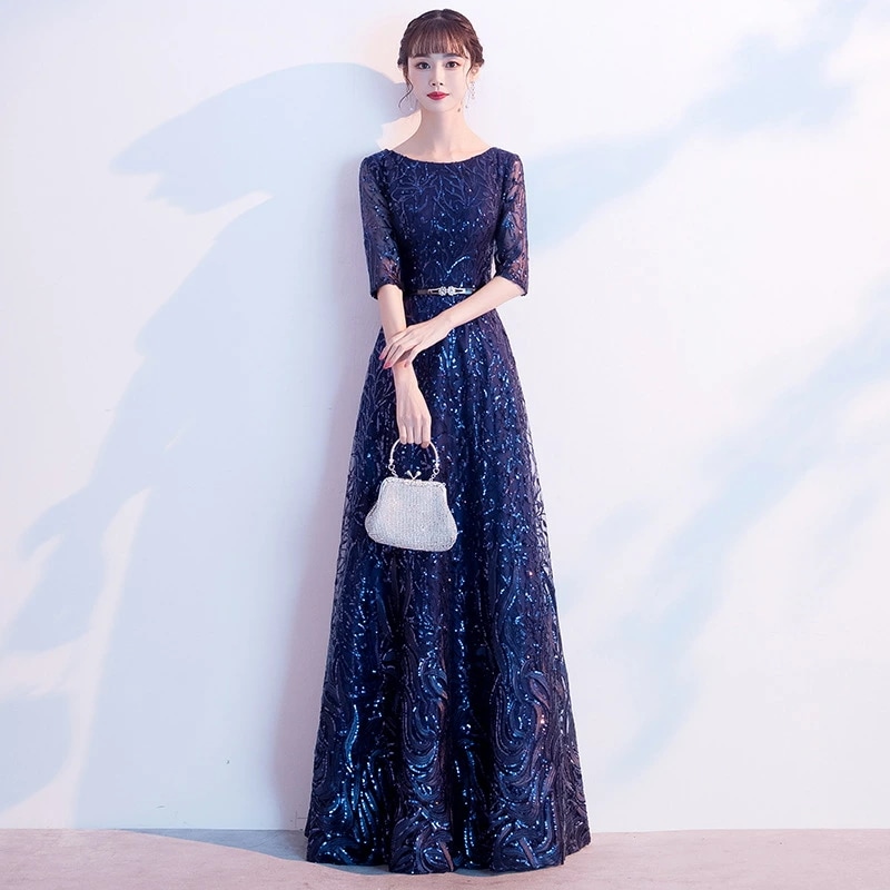 全10色 結婚式ドレス 二次会ドレス ネイビー ワイン赤 演奏会ドレス ロングドレス スパンコール キラキラドレス イブニングドレス ピンク ゴールド パーティードレス 発表会ドレス 紺色 ロング A