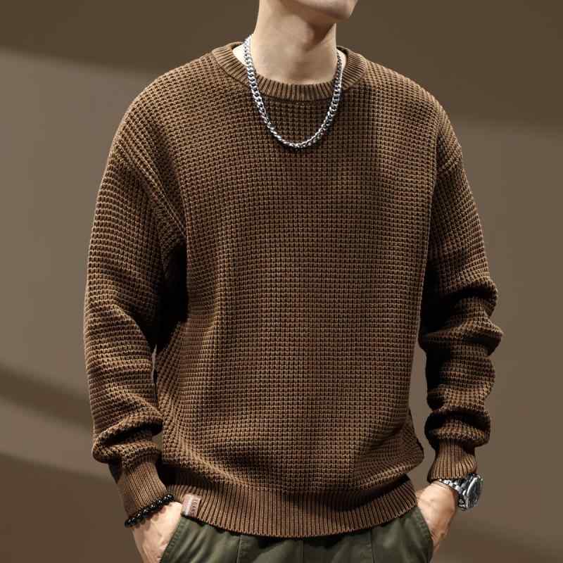 メンズ ファッション 服 オシャレ シンプル 大人 かっこいい 大きいサイズ ストリート 紳士服 ハイエンド アメリカン ヘビー レトロ ニット 春秋 レイヤリング シャツ ラウンドネック セーター