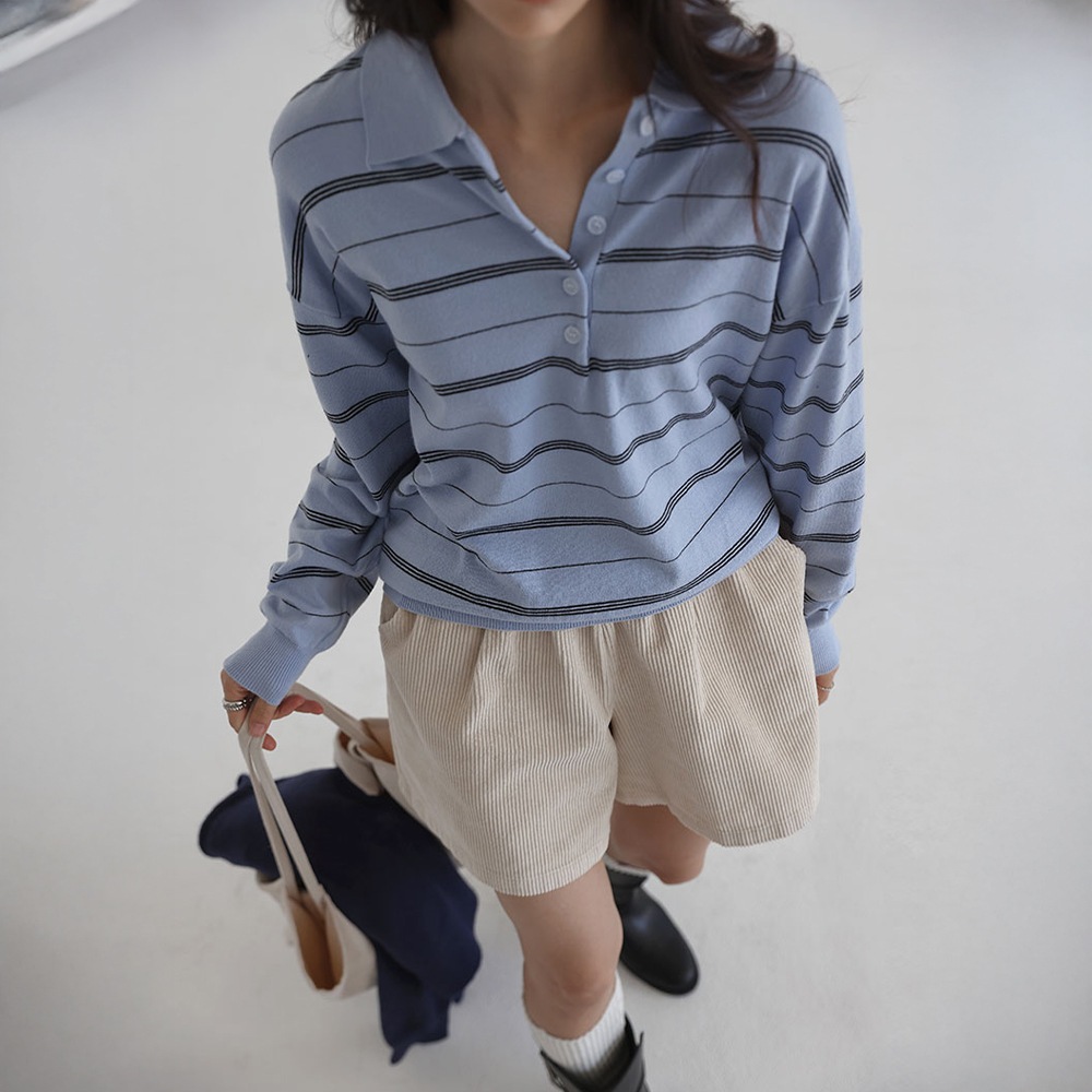 ディルストライプボタンニット