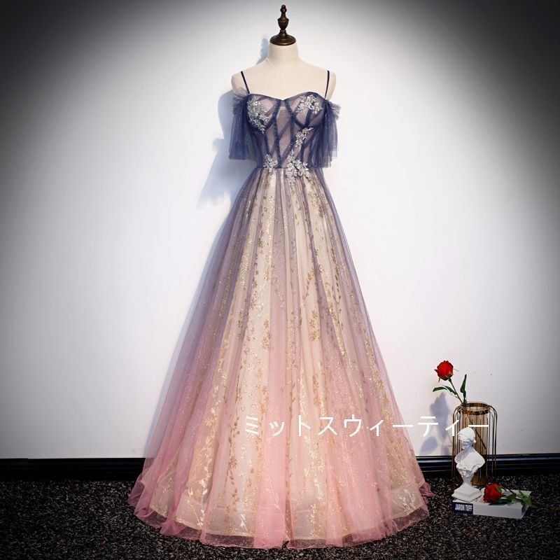 カラードレス 半袖 パープル ピンク カクテルドレス 演奏会 フォーマルドレス 結婚式 ロングドレス 11,263円