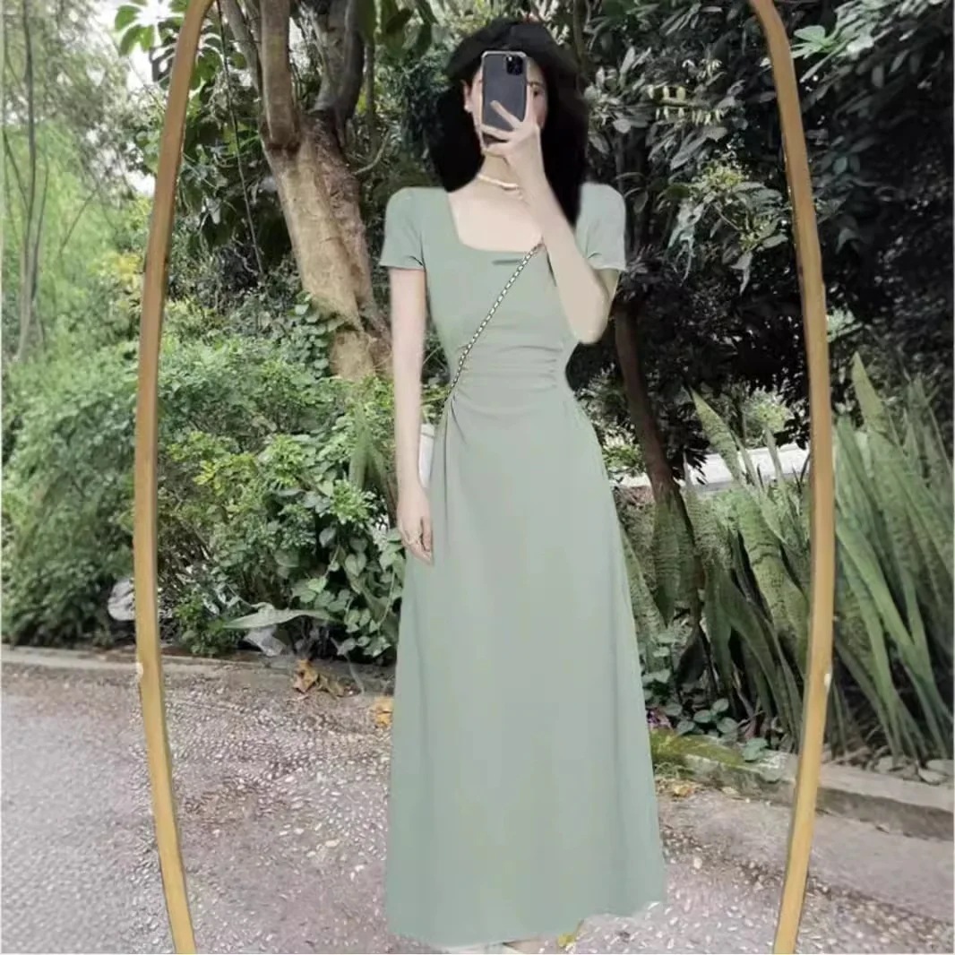 ワンピース バブル・バルーンスカート 半袖 新作 ワンピース 夏 薄手 ウエスト ロングワンピース 女性