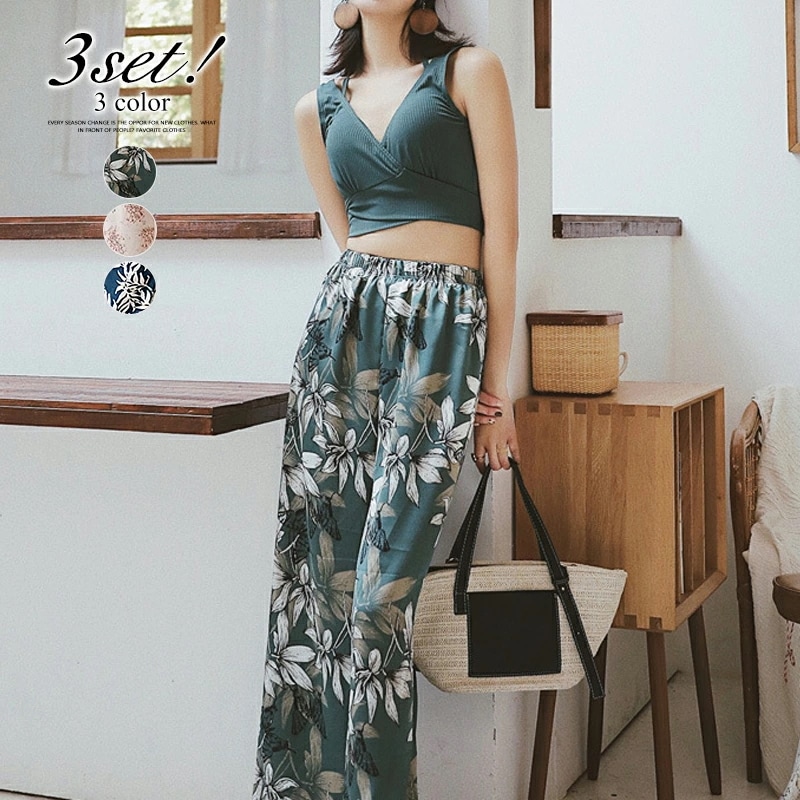 水着ワイドパンツ付き3点セットタンキニ短パンセットビキニセクシースイムウエアショートパンツボタニカルセパレートレディース花柄海旅行海外大人夏韓国韓国ファッション20代30代40代ココモモ 4,794円