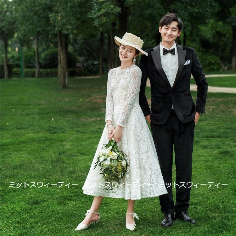 ウェディングドレス ウエディングドレス ロングドレス ミモレ丈ワンピース レース 結婚式 二次会 花嫁 前撮りドレス ガーデンウェディング ハネムーンフォト 7,829円