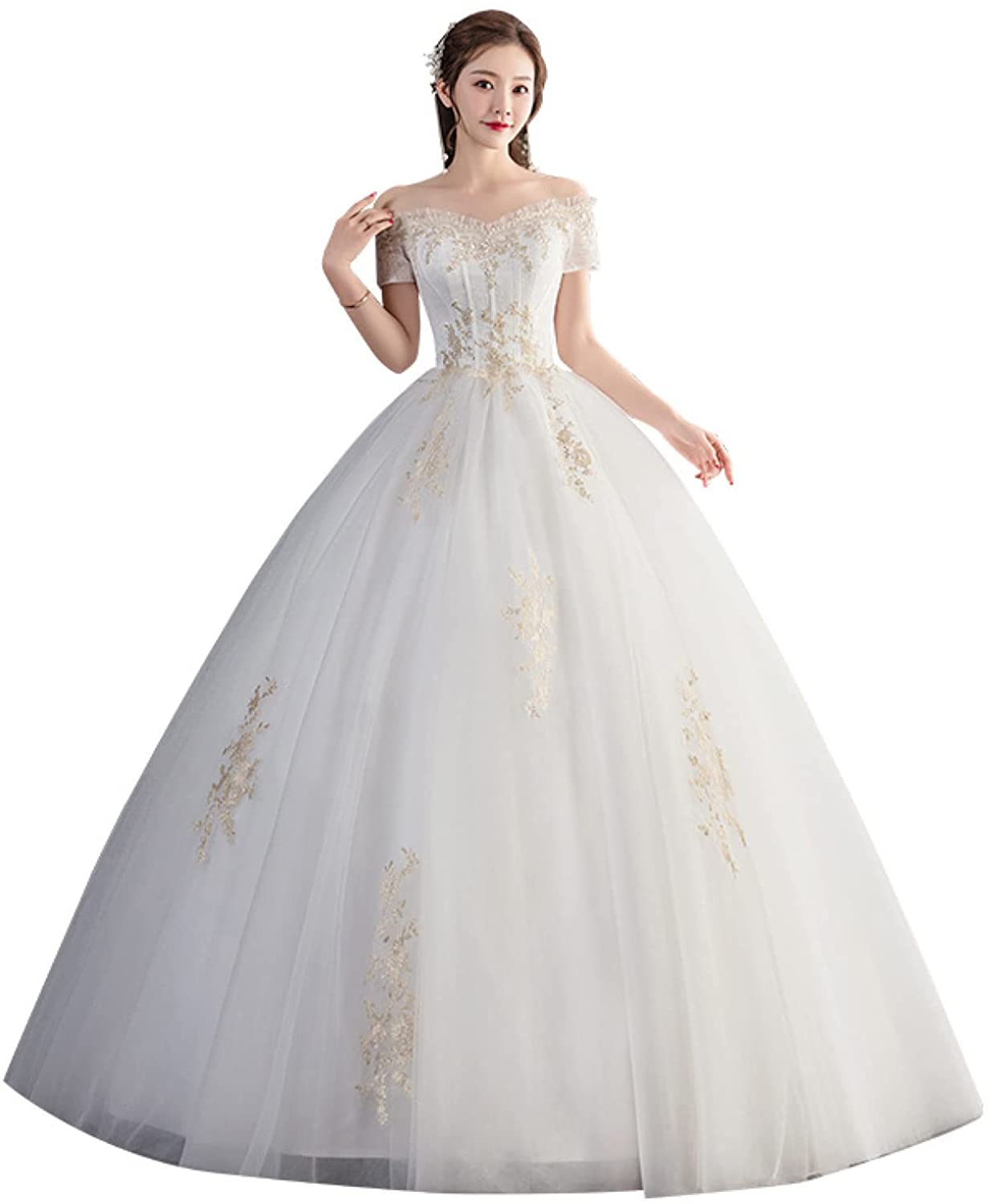 ウエデングドレスAラインドレス披露宴ドレスホワイト編み上げウェディングロングドレスプリンセスライン演