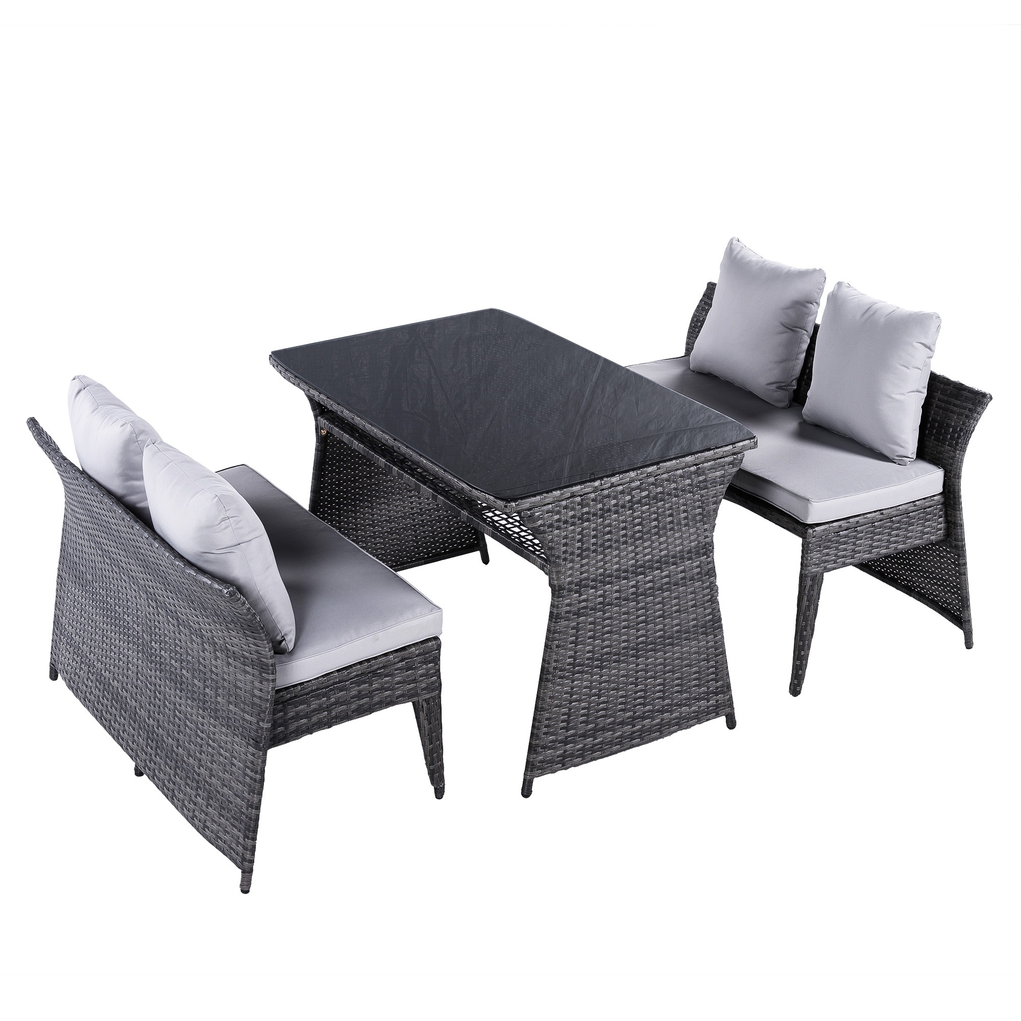 【国内出荷 - 3日配達】4人掛け ガーデン テーブル 3点セット ラタン調 ガーデンファニチャー ベランダテーブル ガーデンテーブル ガーデンチェアー テーブル コンパクト 屋外家具 ガーデンファニ