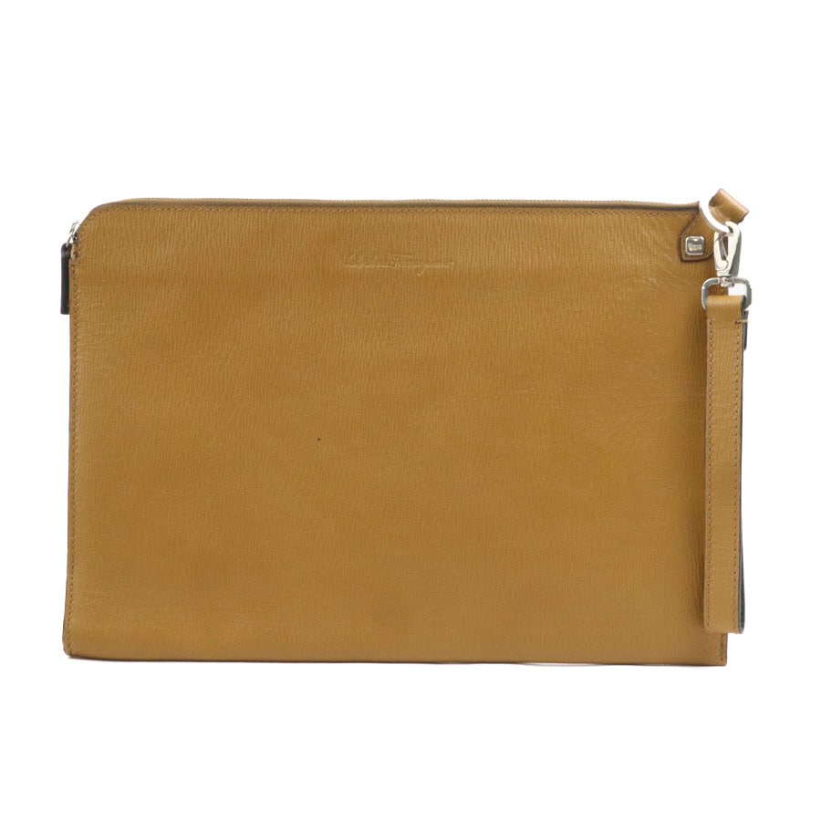 サルヴァトーレフェラガモ Salvatore Ferragamo クラッチバッグ レザー ブラウン シルバー メンズ e60674a