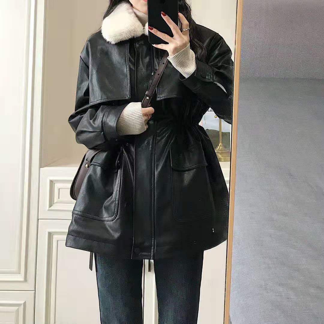 アウター レディース 裏起毛 厚手 秋 韓国ファッション ラムズウール PU パーカーコート防風綿服 コート レディース 裏起毛ファッション