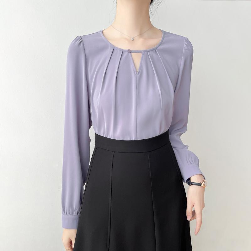 ブラウス パープル シャツ レディース 春 通勤 フォーマル オフィス ビジネス セレモニー パーティー 大人 きれいめ シンプル