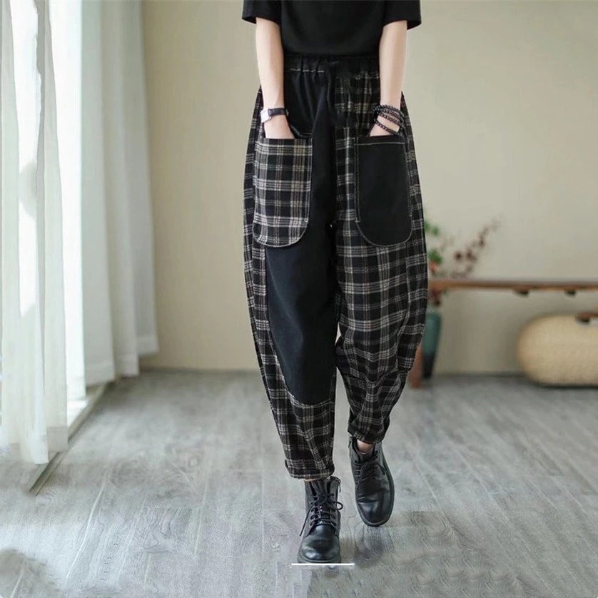 テーパードパンツ春秋レディースデニムウェストゴムパンツポケット付きオシャレゆったり