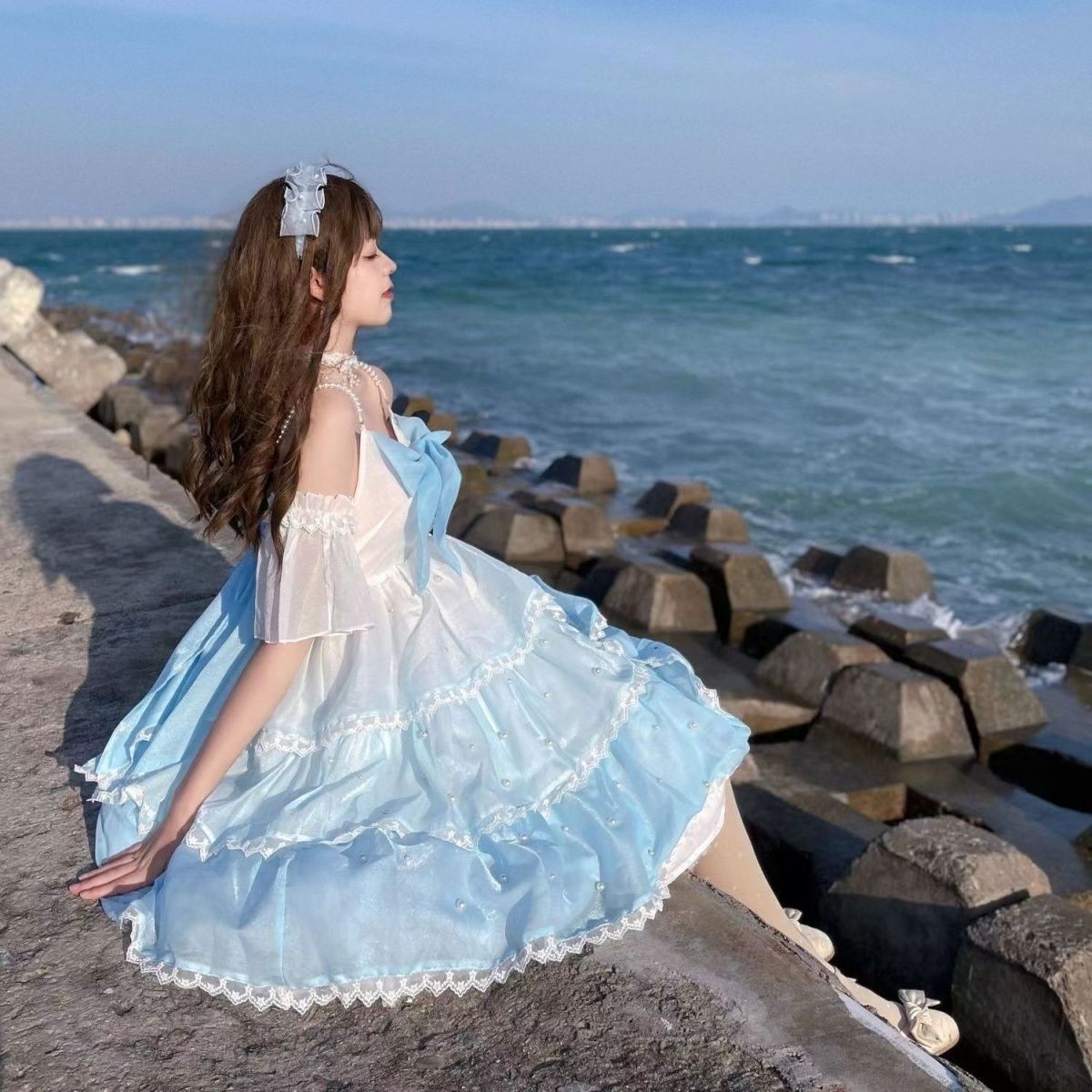 リトルサイレンを着た夏三段jskサスペンダードレス甘いロリータスカート