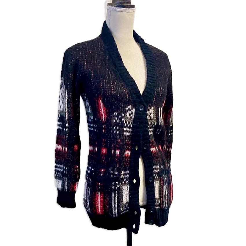 【中古】DIESEL/ディーゼル モヘア 赤×黒×白　チェック柄 カーディガン XS/b46-26