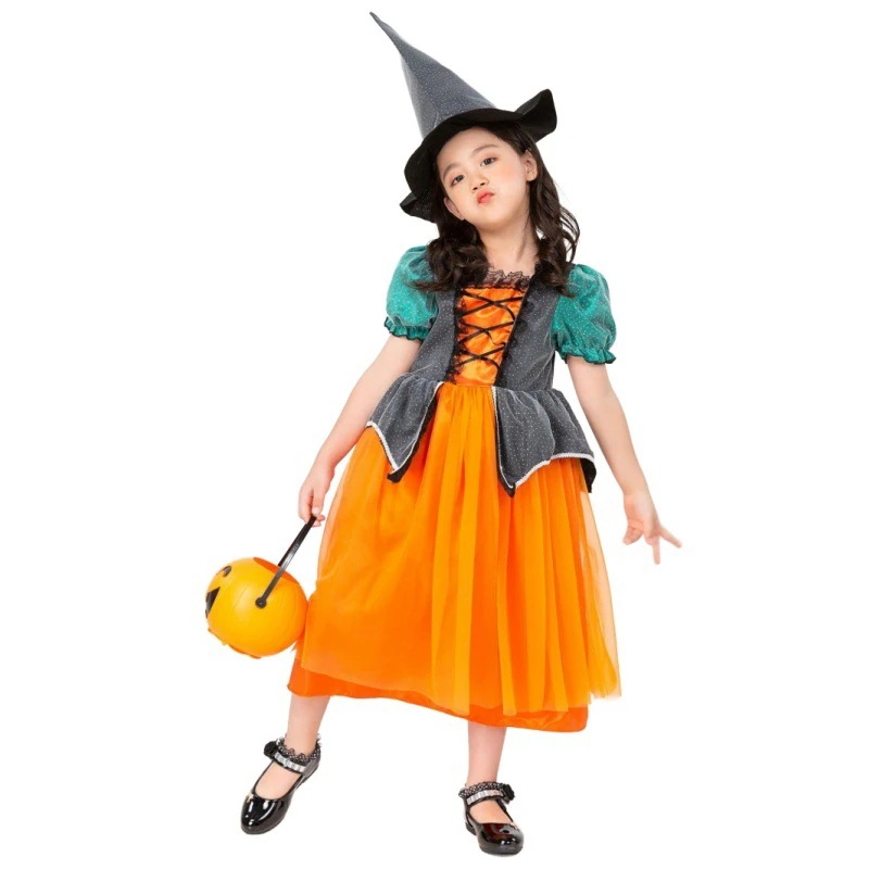 【1点ご購入 で10点プレゼントいたします】ハロウィン衣装子供出演衣装仮装舞踏会カボチャの魔女変装partyプリンセススカート