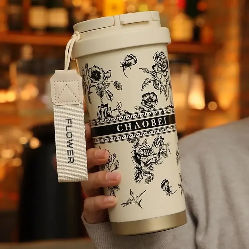 316ステンレス鋼真空フラスコ女性用フラワーコーヒーマグ直接飲用ストロー断熱タンブラーサーマルカップ500ml - 15